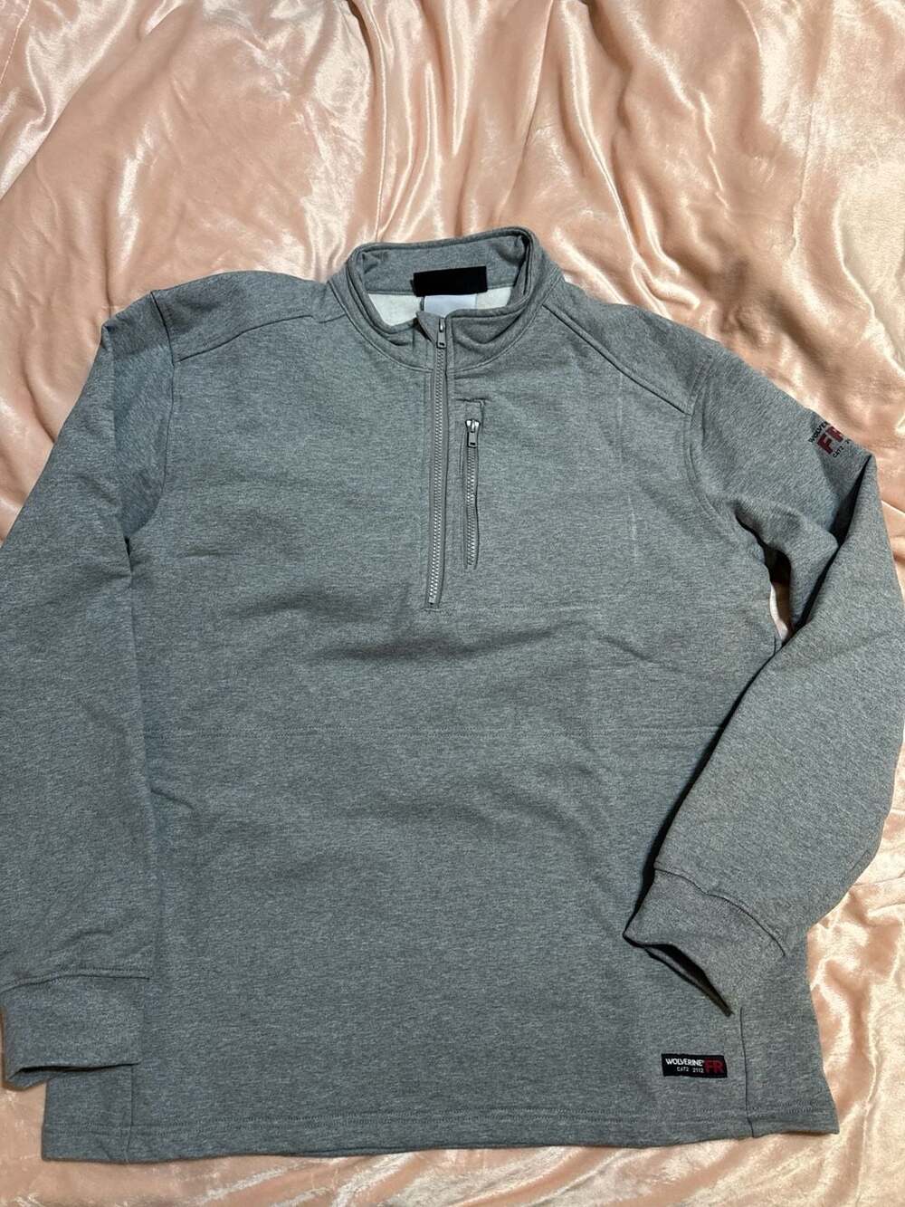 Wolverine FR Flame Resistant CAT 2 Grey Quarter-Zip Pullover Sweatshirt